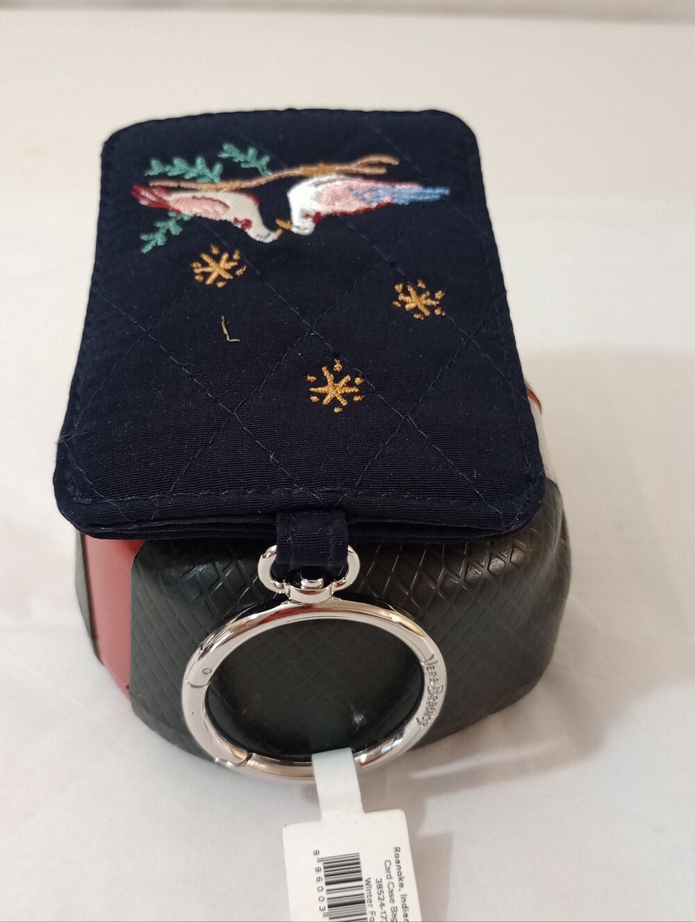 Vera Bradley Black Quilted Key Ring Wallet with Bird Embroidery - Picture 4 of 7